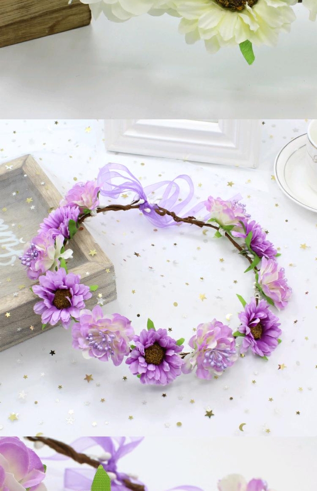 韩式森系花环头饰新娘盘发饰品花朵结婚度假旅游拍照发圈花圈头环 玫