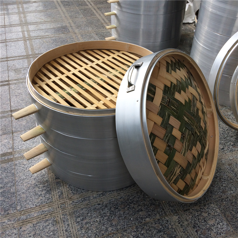 50/52 铝合金包边蒸笼 商用加厚竹制蒸笼 大蒸笼 蒸格 蒸包子馒头 大