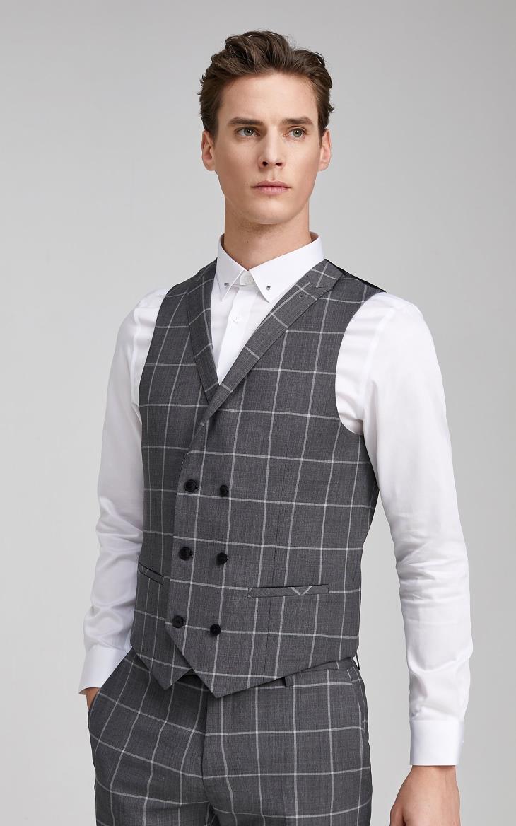 selected思莱德男士新款修身含羊毛格纹商务西装马甲sig420134504