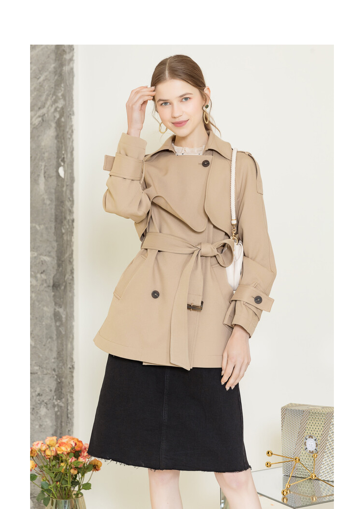 lagogo拉谷谷2021年春季新款方领气质修身中长款外套约克风衣女kaff