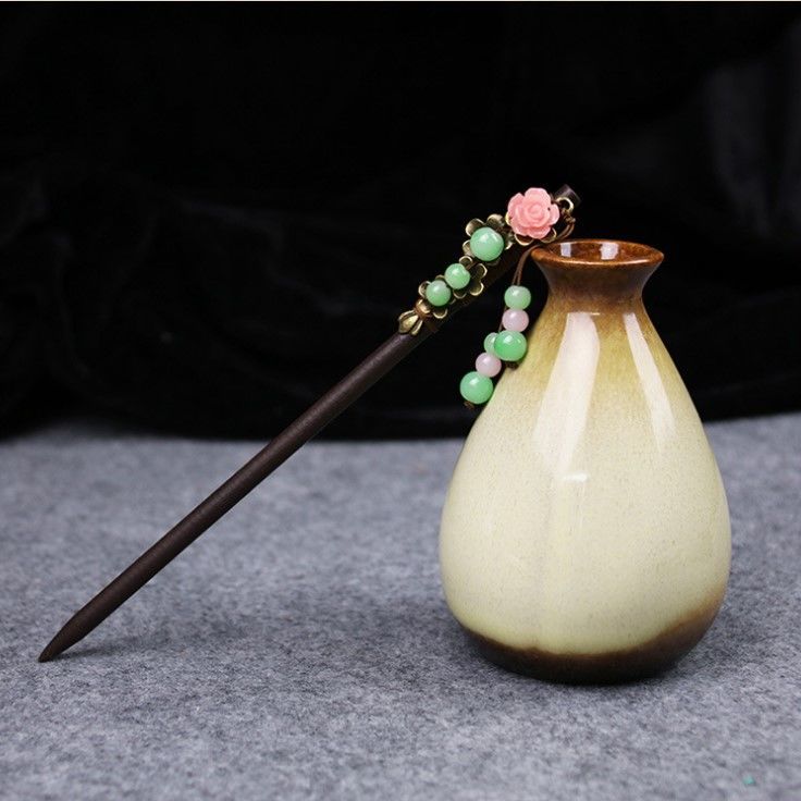 复古民族风头饰步摇发簪子纯手工檀香木簪子 木制流苏发饰 檀香木玫瑰