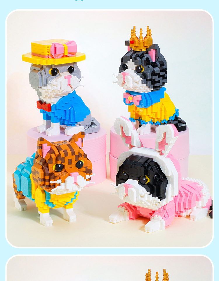 宠物猫咪积木拼装立体拼图乐趣组装非高难度成人微型小颗粒拼插男女孩