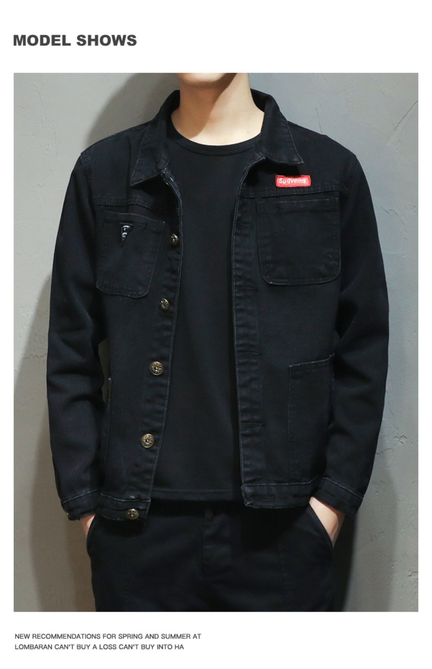 外套男春秋韩版潮流上衣2022新款潮牌工装夹克男士休闲牛仔衣黑色m