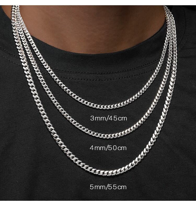 链男925银3mm古巴链嘻哈细百搭银色男士锁骨项链素链子潮 4mm/55cm