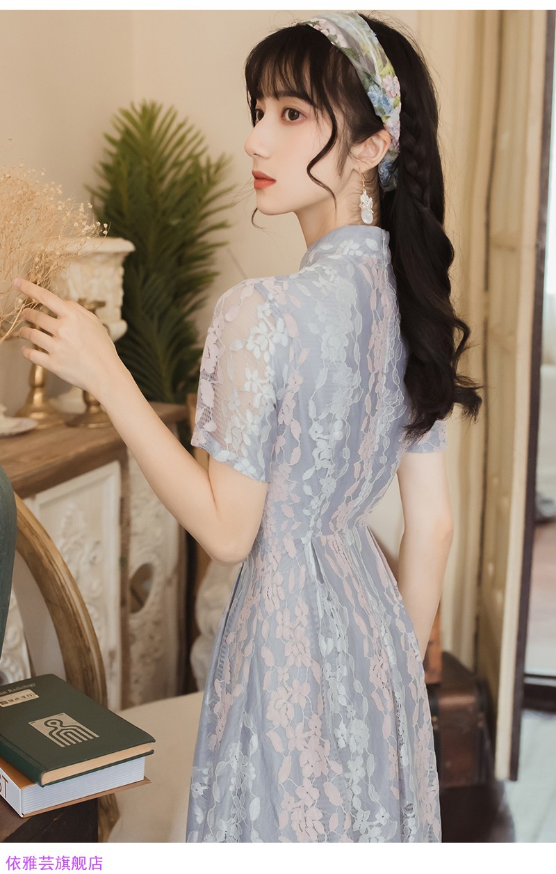 依雅芸 2021年夏新款蕾丝高端民国风复古女装旗袍改良版女时尚连衣裙