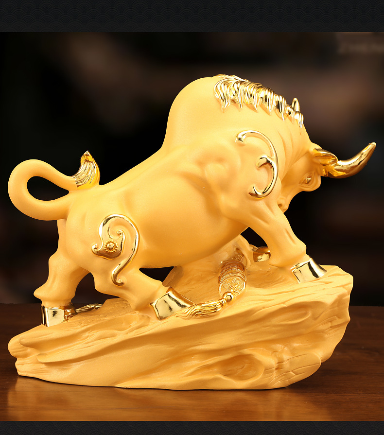 玄唐 金牛摆件 牛气冲天 开业礼品生肖牛聚宝盆办公室桌面风水招财牛