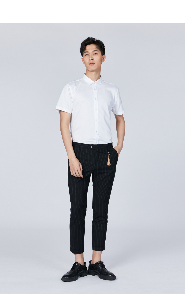 利郎短袖衬衫男2021夏季新品纯色尖领含莱赛尔27%男士衬衣 浅灰(20x