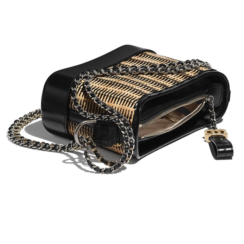 chanel香奈儿gabrielle小号流浪包藤条小牛皮金色斜挎包15208cm预售黑