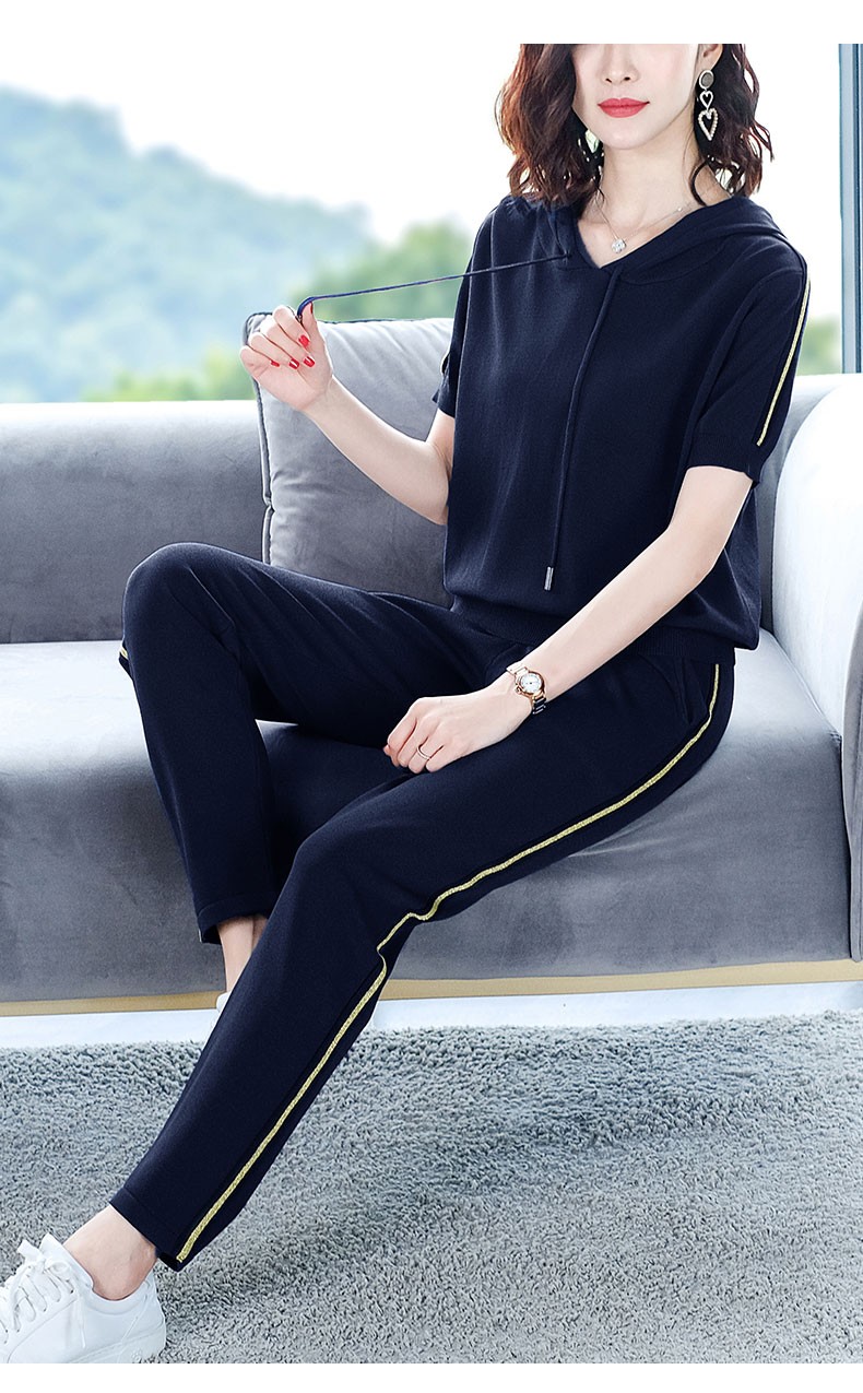 倾依色夏装冰丝运动套装女薄款洋气短袖女士夏季遮肚子时尚休闲两件套