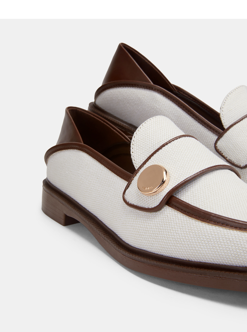 pedro女鞋女士金属扣装饰低跟乐福鞋pw1-66480057 粉白色 35