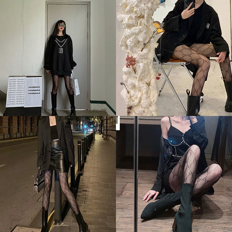 暗黑英文b字母黑丝袜ins网红jk性感网袜打底裤袜防勾丝薄款显瘦潮