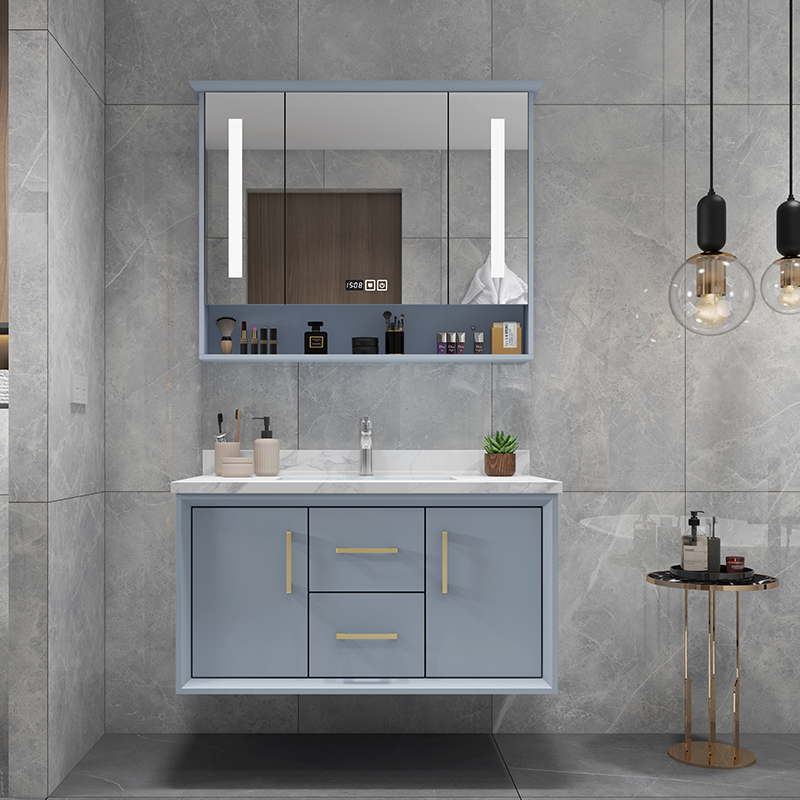 凸凸卫浴 北欧橡木浴室柜简约洗手池轻奢岩板无缝陶瓷一体洗手盆柜