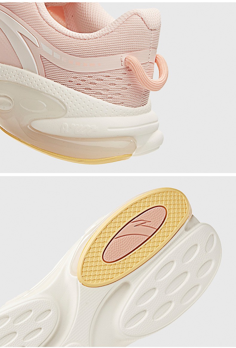 安踏弹力胶跑鞋女2021夏季新款透气软底轻便减震休闲运动鞋2象牙白