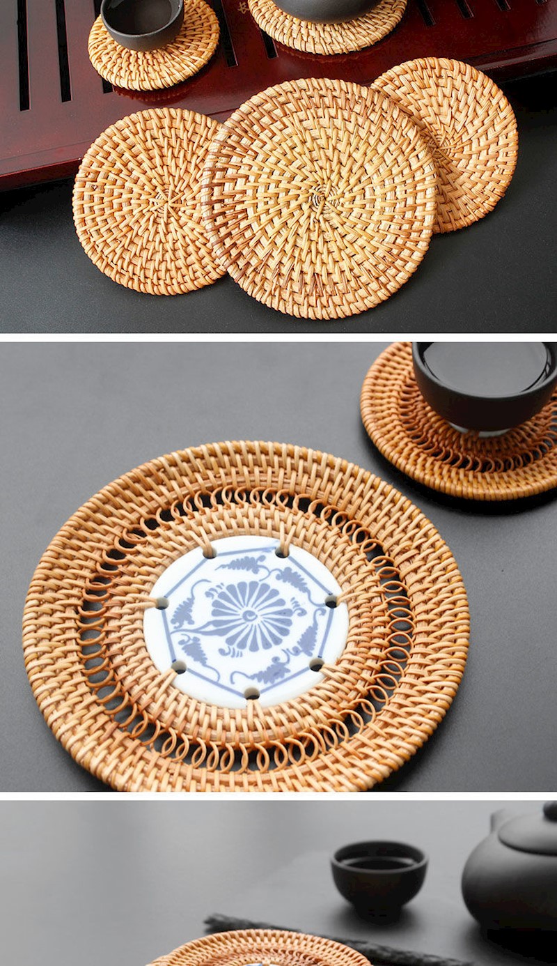 秋藤杯垫越南藤编碗碟垫套装功夫茶纯手工壶垫功夫茶具茶道零配件