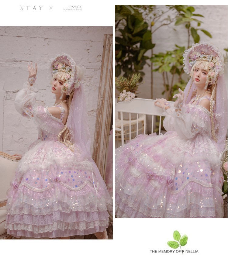 原创华丽花嫁lolita裙子安妮小姐的茶会国牌洋装全款浅紫色xl