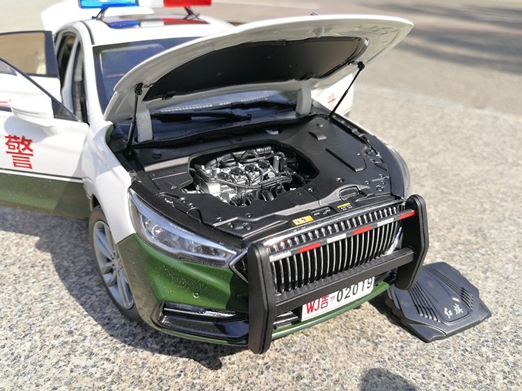 18合金仿真汽车模型收藏送礼成人玩具 红旗hs7警车模型 红旗h5武警版