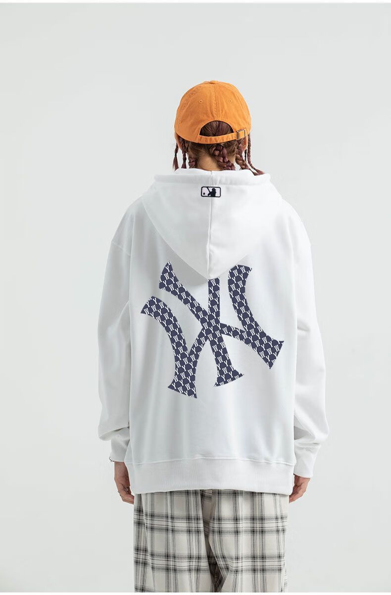 mlb连帽卫衣男潮牌秋冬季重磅外套字母印花情侣帽衫女 藏青色 l 125