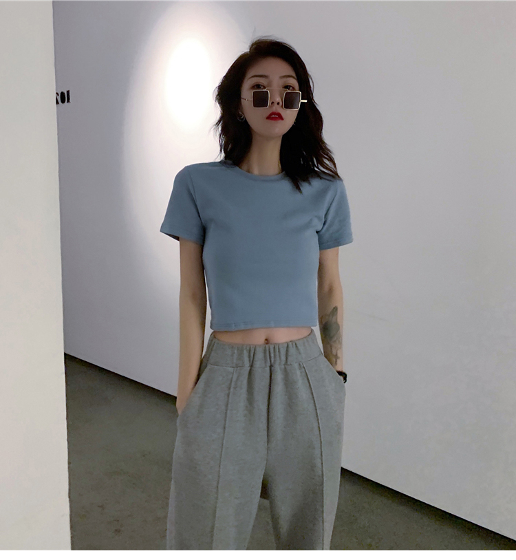 潮牌运动套装女2021年夏季新款韩版时尚短款t恤休闲两件套减龄搭配 浅