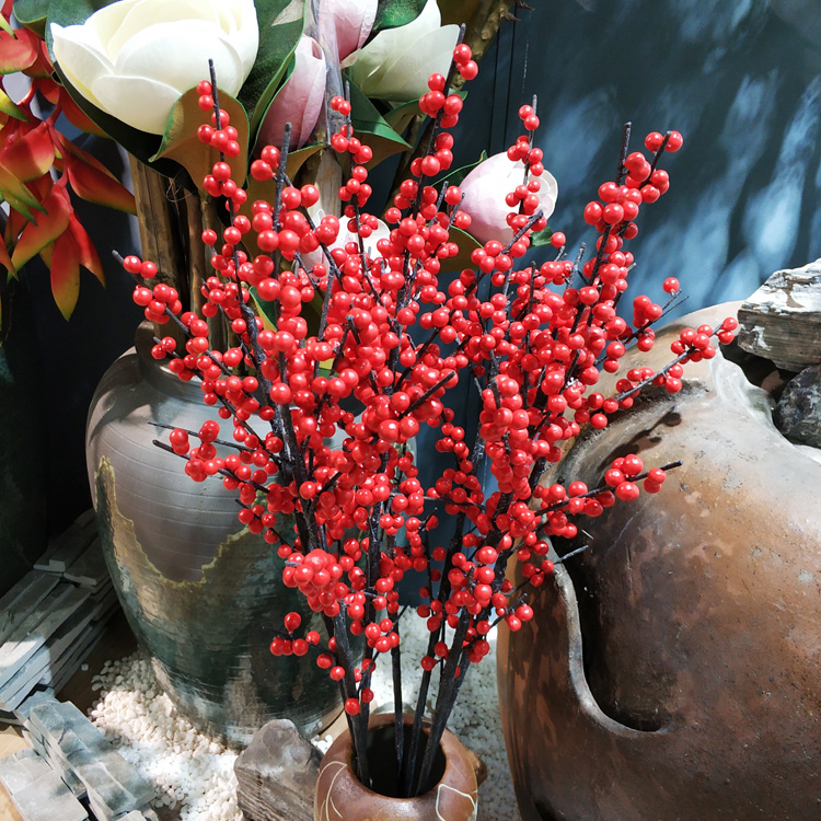 仿真红果 圣诞果 发财果 鸿运果 装饰冬青果 新年红色豆子年宵花 金色