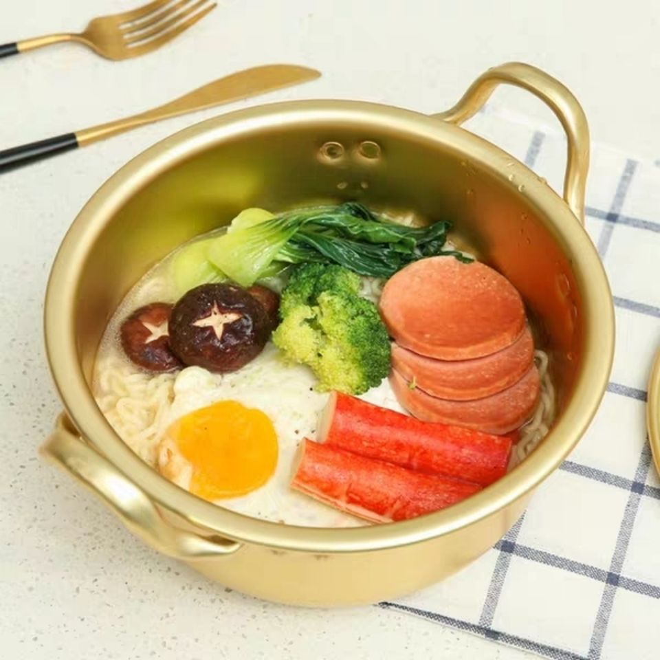 韩国泡面锅拉面锅韩式网红同款双耳方便面锅煮面锅黄铝锅加厚汤锅深锅