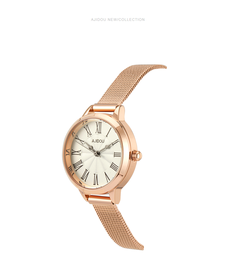 ajidou阿吉豆时尚简约ins风气质女士手表 玫金色 长:19cm,表带宽0.