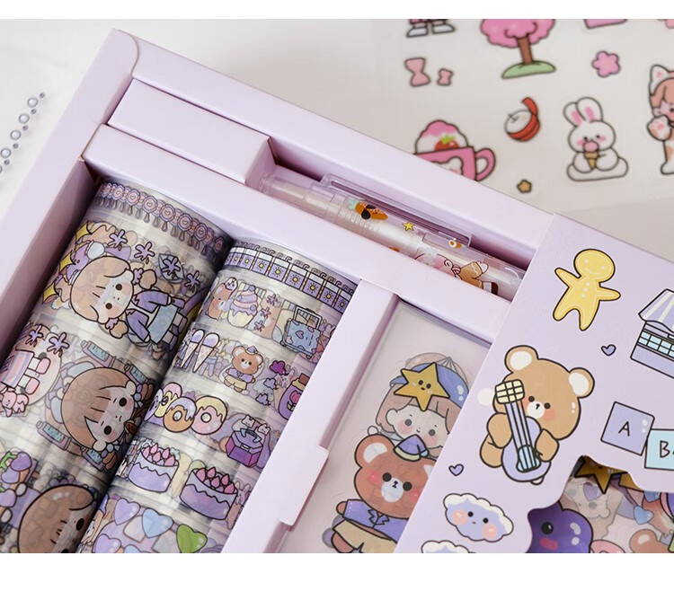 萌趣宅急送pet透明手账贴纸胶带套装可爱卡通女孩兔子小麻薯手帐 仙语