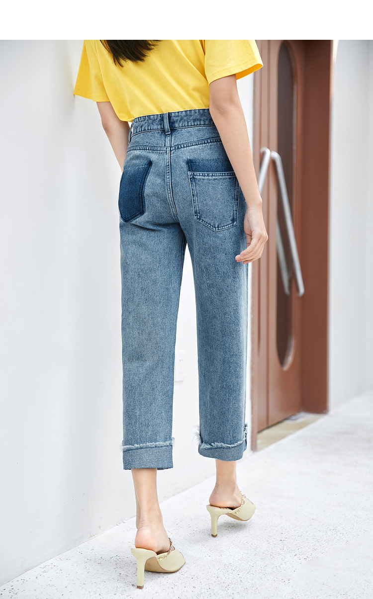 伊芙丽显瘦牛仔裤女2021夏季新款宽松高腰裤子时尚直筒阔腿九分裤