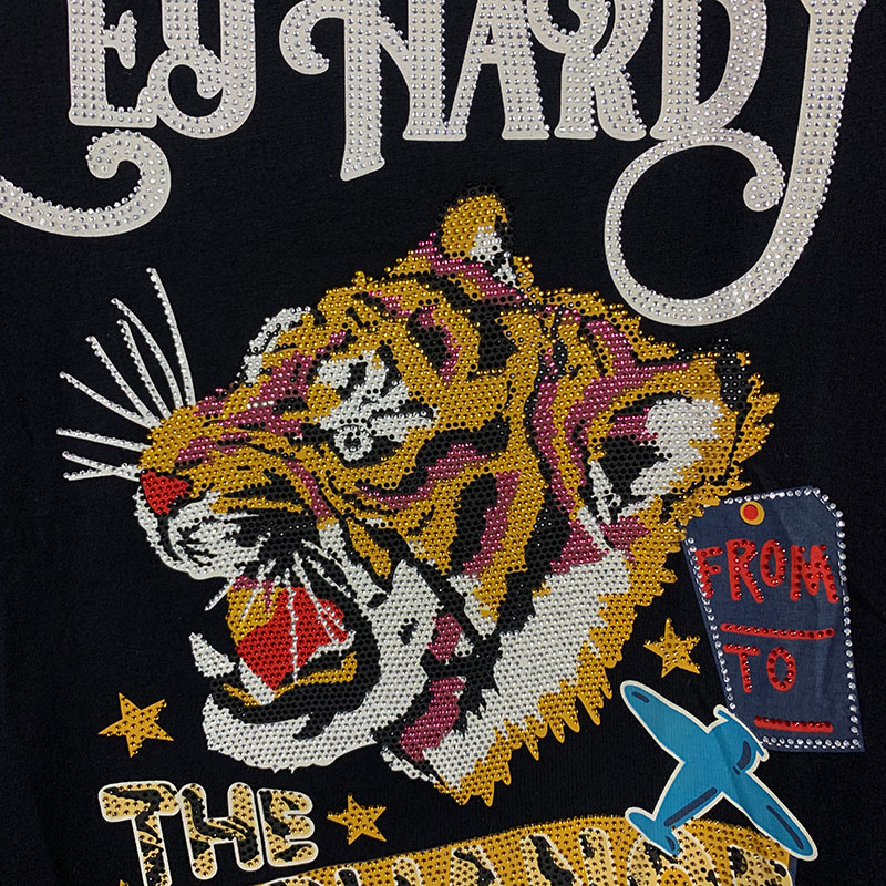 boybees夏季烫钻虎头短袖t恤男欧货潮牌网红青年帅气男士运动修身短袖