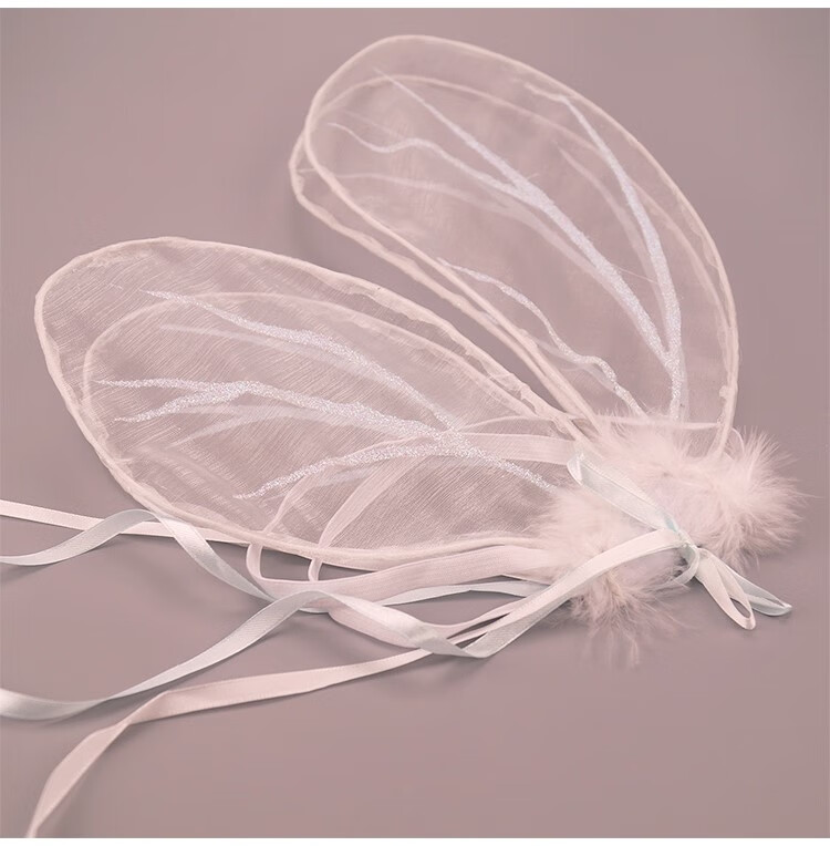 白色儿童蝴蝶翅膀天使羽毛翅膀奇妙仙子魔法透明翅膀道具 六片白色