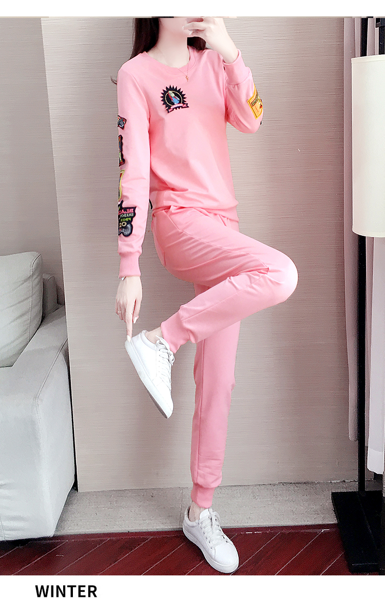 2021年女休闲套装时尚新款洋气宽松韩版减龄运动服两件套 522粉色套装