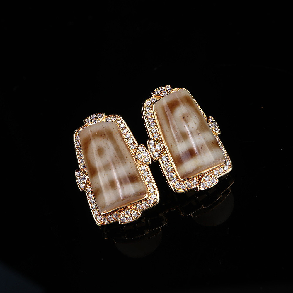 梵隅镶嵌铜四眼断珠天珠耳环藏式至纯断珠玛瑙天珠耳坠配饰