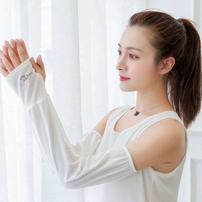 冰丝袖套女宽松防晒夏季开车护臂加长手袖冰袖夏天遮阳 网格透气-小