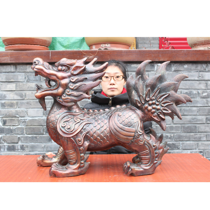摆件商务麒麟铜器 纯铜麒麟黄铜麒麟四脚着地爪子麒麟工麒麟一对 中号