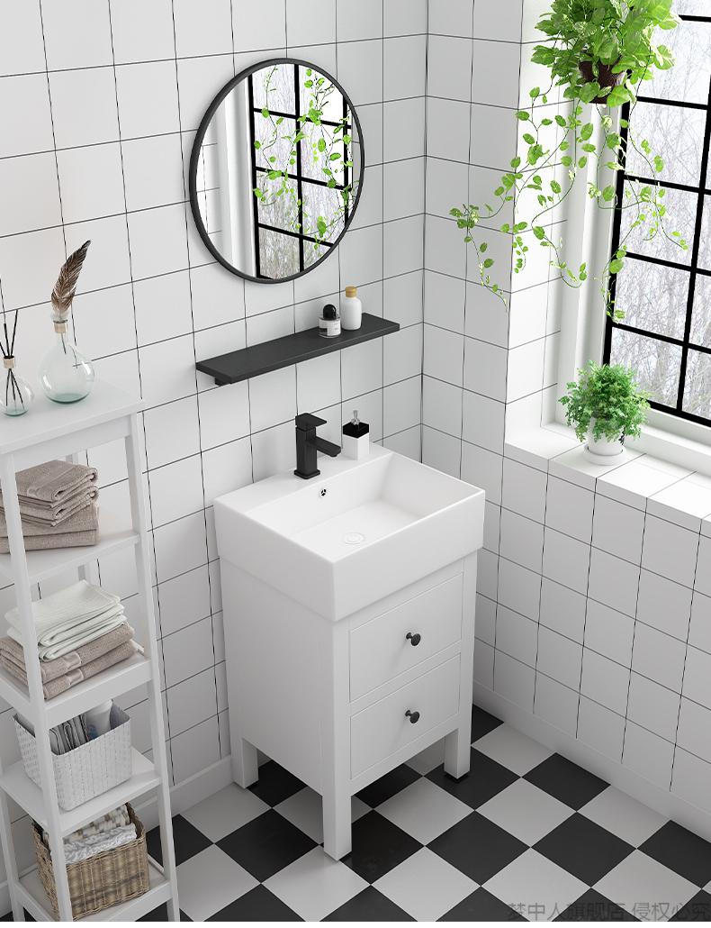 户型浴室柜组合落地式实木卫生间一体洗漱台洗手洗脸盆41x41cm镜柜款
