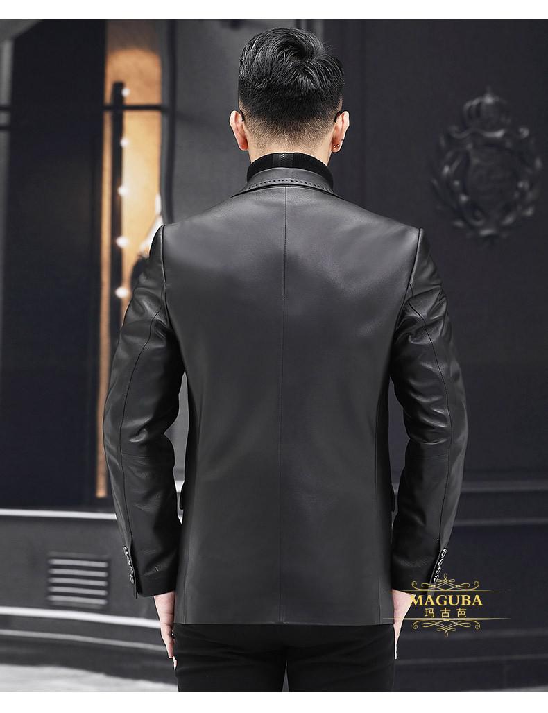 玛古芭maguba轻奢品牌男士真皮皮衣春秋中年皮西装绵羊皮夹克修身薄