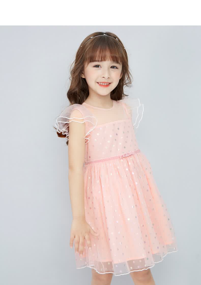 2021夏季新款官方旗舰女童波点网纱面料洋气时尚甜美连衣裙小女孩裙子