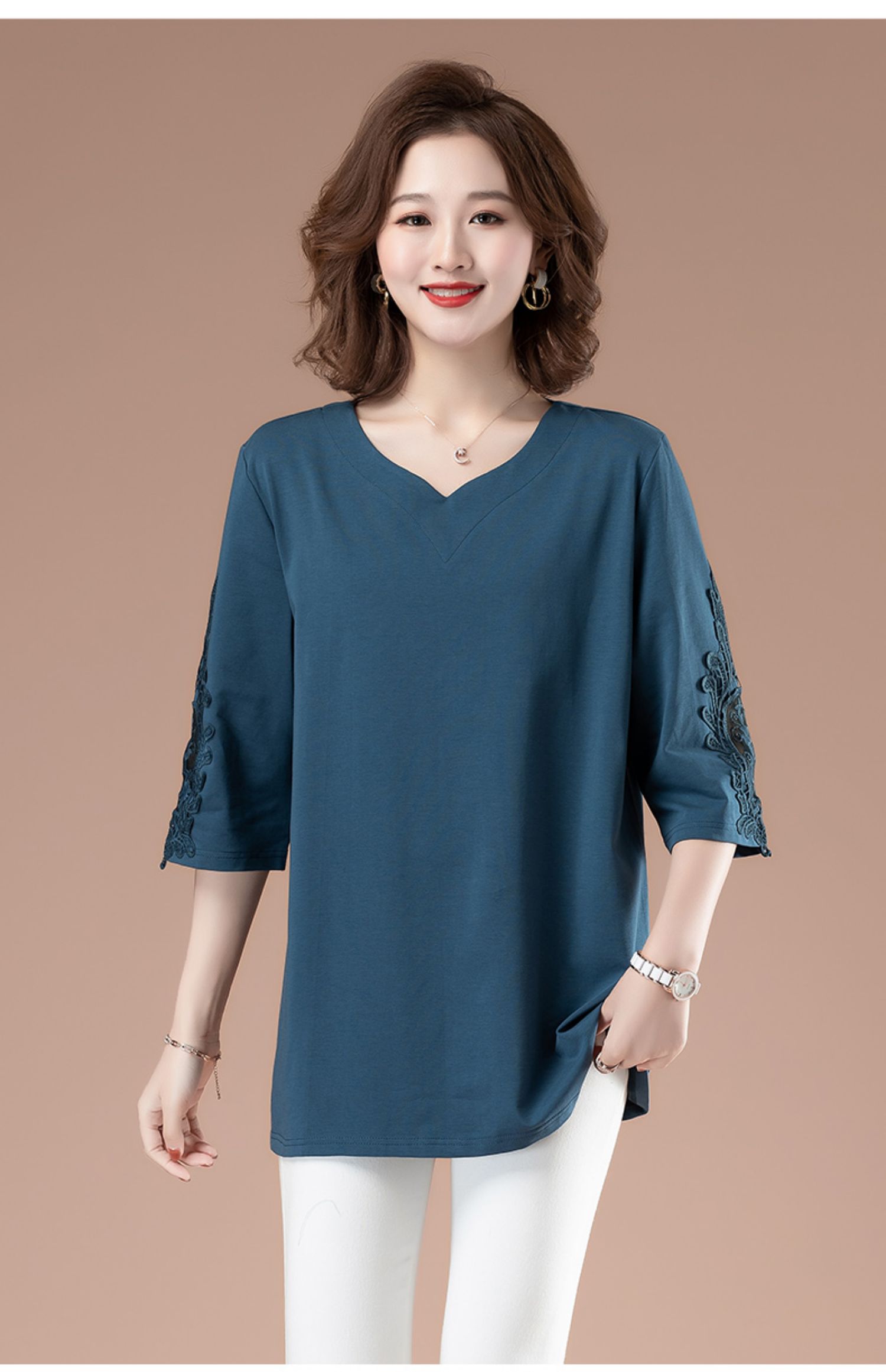 女装 中老年女装 凯姿瑜 中年妇女夏天中袖衣服半截袖妈妈遮肚子装