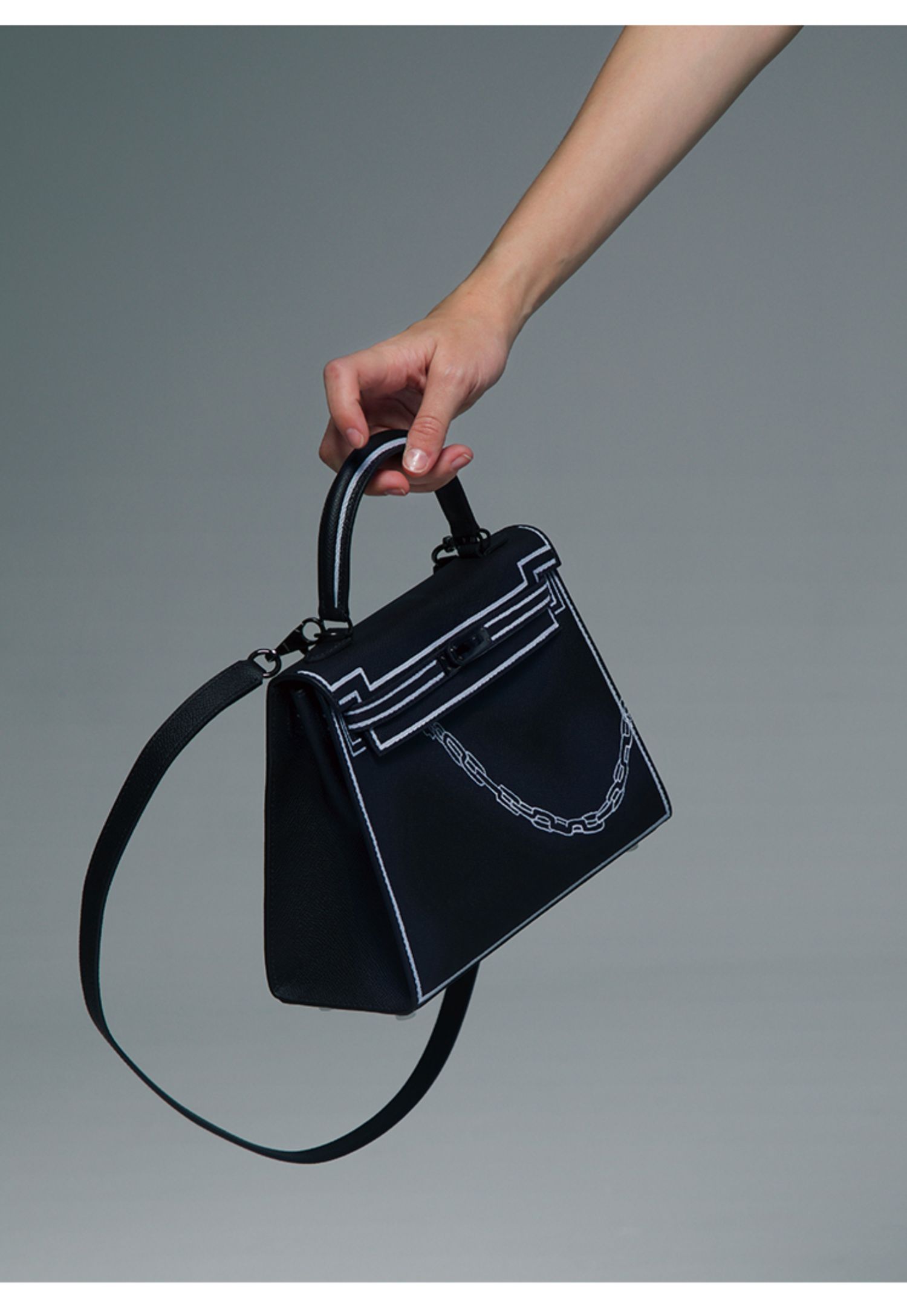 hxxxxs凯莉包女士包包女包涂鸦手绘创意牛皮单肩包女斜挎包高级感手提