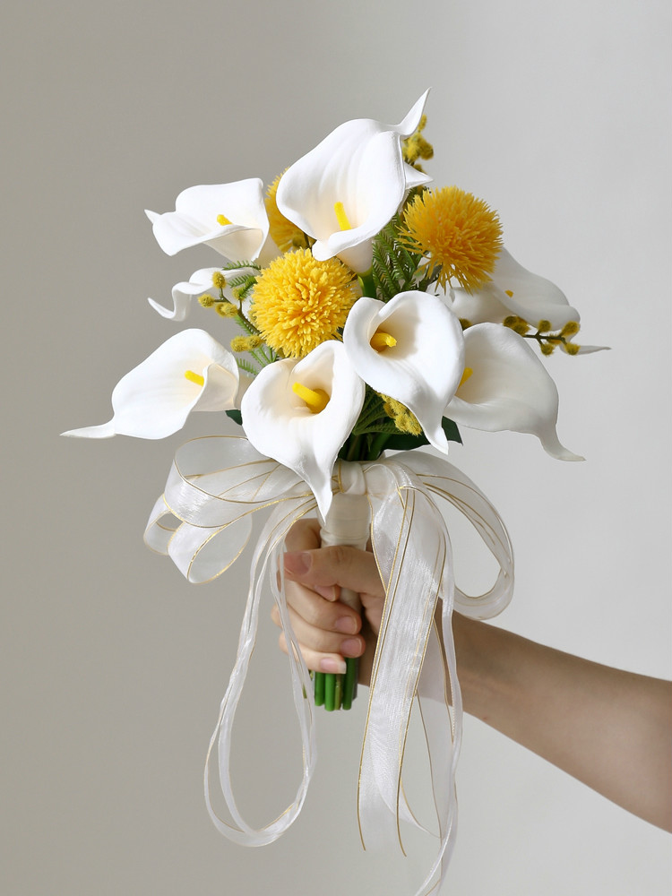 婚庆手捧花婚纱摄影道具挂壁假花家居装饰摆件花艺mqh马蹄莲手扎花束