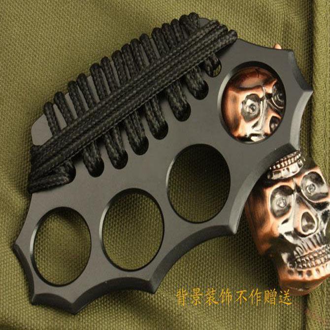 防身户外手指虎手扣铁拳头铁四指钢指套铁手套指拳套救生装备卷绿绳