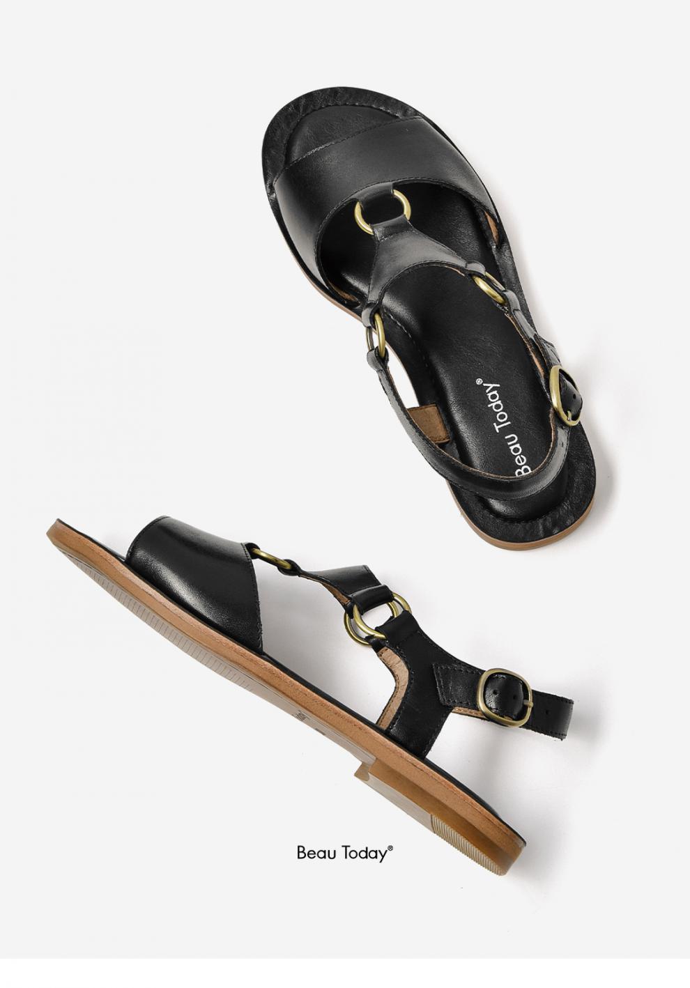 夏季新款时装罗马凉鞋女鞋仙女风低跟平底鞋女一字扣凉鞋女 复古棕