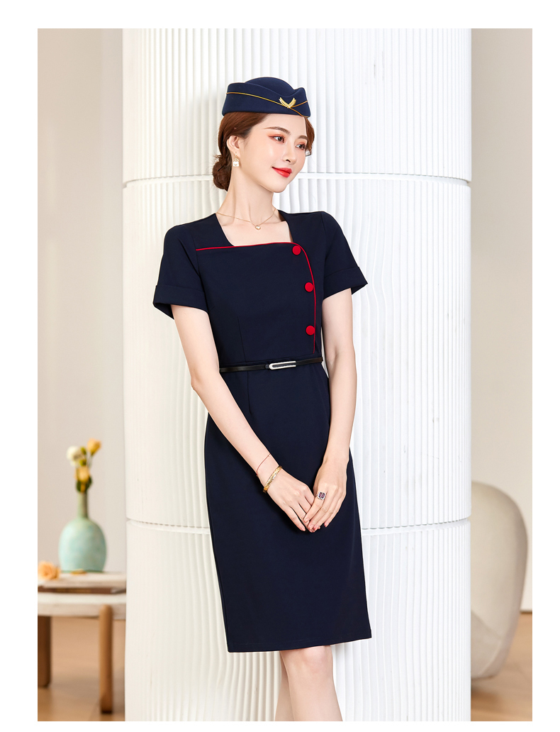 职业装连衣裙女收腰显瘦高铁乘务员空姐制服2021夏季干练气质裙子