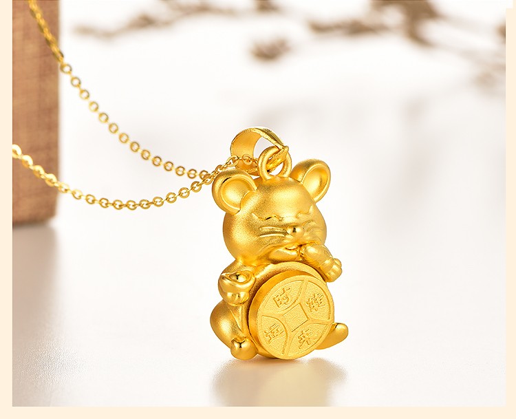 老凤凰金鼠吊坠黄金老鼠时来运转鼠本命年纯金生肖鼠足金999纯金吊坠
