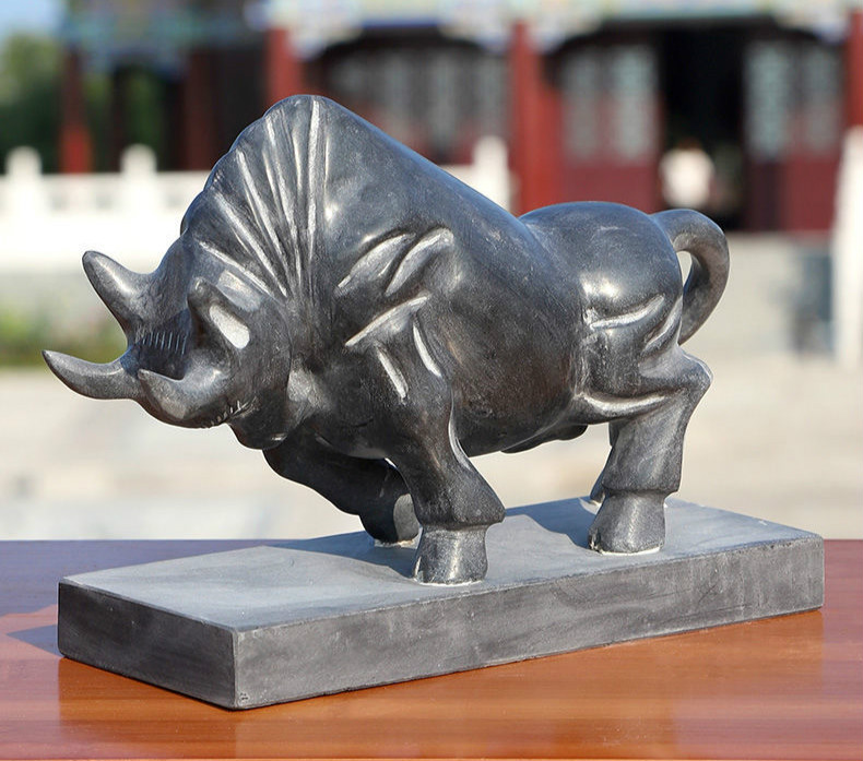 可狄 石头青石雕刻石雕牛牛摆件吉祥牛石牛生肖牛一对原石刻 23厘米一