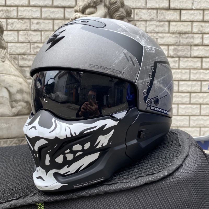 蝎子战士头盔scorpionexo头盔电动机车摩托复古防雾全盔组合跑盔亚黑