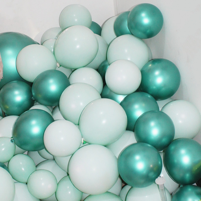 隽和双层马卡龙绿金属绿色气球森林系生日派对装饰拱门圆形乳胶汽球