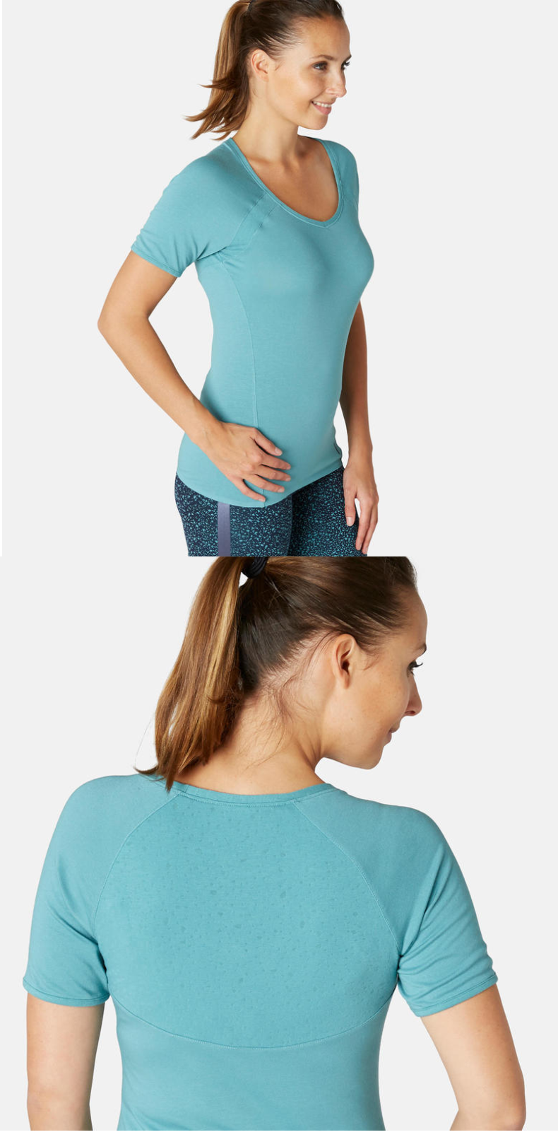 迪卡侬健身瑜伽服女薄款跑步速干上衣运动短袖夏季t恤女装gypwl 蓝