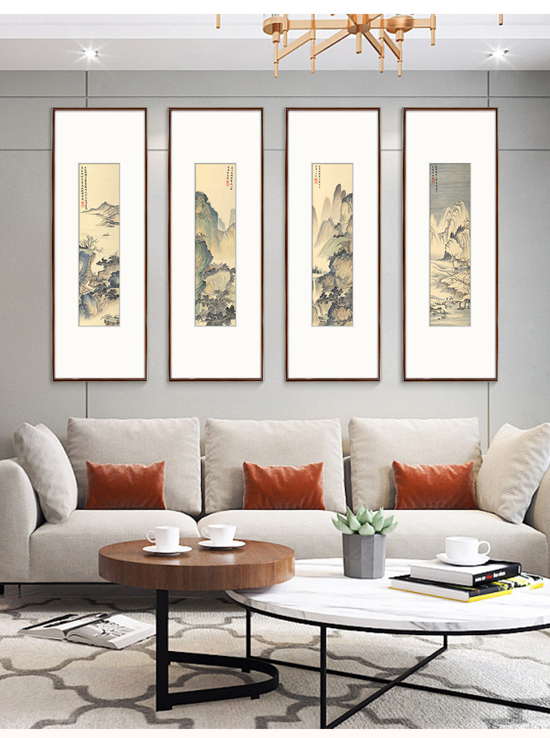 艺仁天 新中式玄关装饰画挂画竖版长条山水画客厅国画过道书房茶室