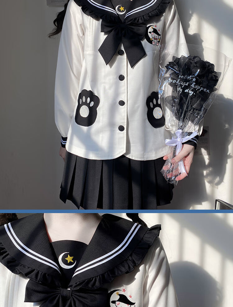 【jk制服官方】qvaj原创 黑白色水手服日系学生jk制服裙幼稚园套装