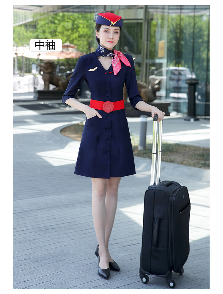 帕达曼 东航空姐制服空乘艺考服装女乘务员工作服连衣裙酒店前台职业